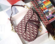 Dior Oblique Jacquard Canvas Calfskin leather Saddle Large Bag in Wine Red - 1
