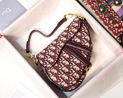 Dior Oblique Jacquard Canvas Calfskin leather Saddle Small Bag in Wine Red - 1