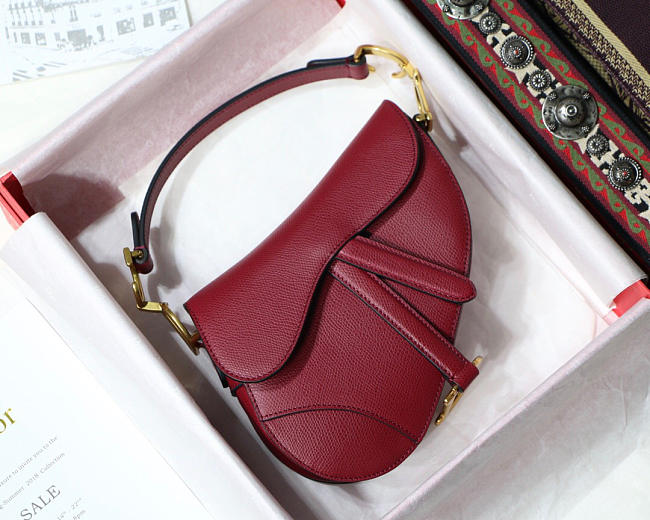 Dior Oblique Calfskin leather Saddle Small Bag in Wine Red - 1