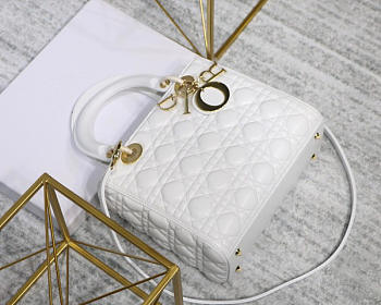 Dior Lady Dior Leather White Handbag With Gold Hardware