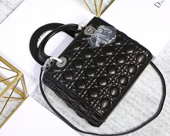 Dior Lady Dior Leather Black Handbag With Silver Hardware