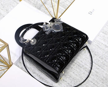 Dior Lady Dior Leather Handbag in Black With Silver Hardware