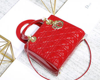 Dior Lady Dior Leather Handbag in Red With Gold Hardware