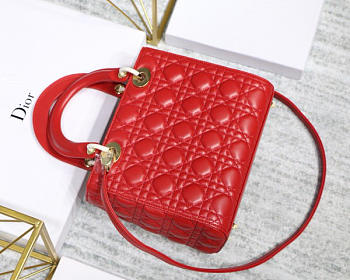 Dior Lady Dior Leather Red Handbag With Gold Hardware