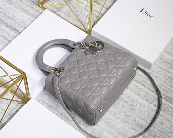 Dior Lady Dior Leather Gray Handbag With Silver Hardware