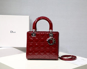 Dior Lady Dior Leather Wine Red Handbag With Silver Hardware