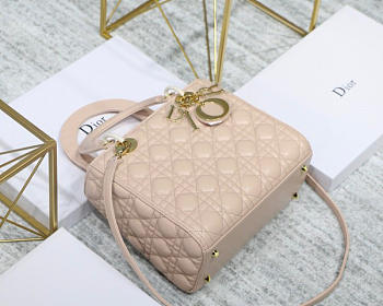 Dior Lady Dior Leather Light Pink Handbag With Gold Hardware