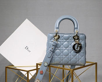 Dior Lady Dior Leather Lambskin Light Blue Handbag