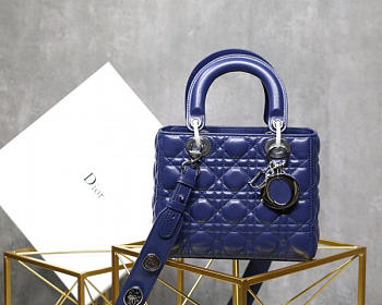 Dior Lady Dior Leather Lambskin Blue Handbag