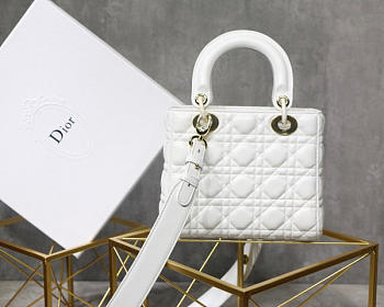 Dior Lady Dior Leather Lambskin White Handbag with Gold Hardware