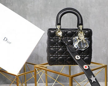 Dior Lady Dior Leather Lambskin Black Handbag with Gold Hardware