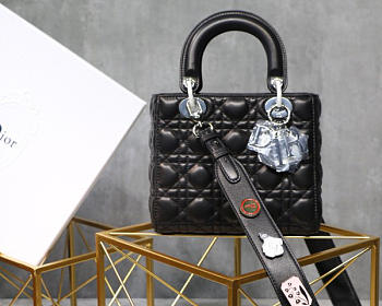 Dior Lady Dior Leather Lambskin Black Handbag with Silver Hardware
