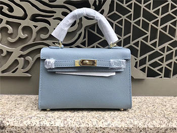 Hermes Kelly Leather Handbag in Light Blue with Gold Hardware