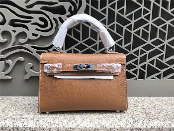 Hermes Kelly Leather Handbag in Khaki with Silver Hardware