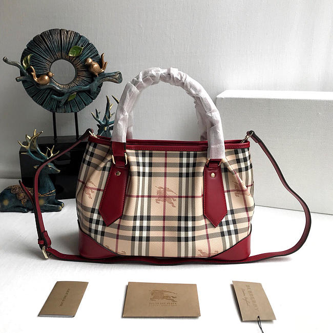 Burberry Original Check Tote Handbag in Red - 1