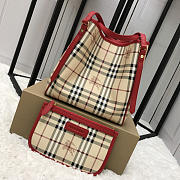 Burberry Original Check Tote Handbag with Red - 5