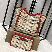 Burberry Original Check Tote Handbag with Red - 1