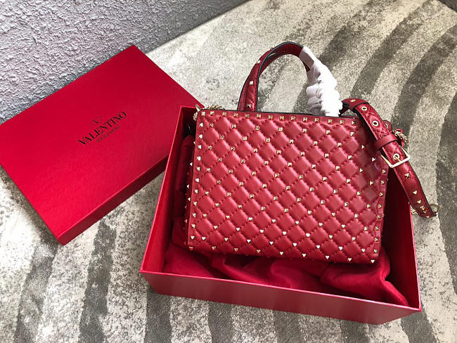 Valentino Garavani Rockstud Spike Lambskin Handbag in Red - 1