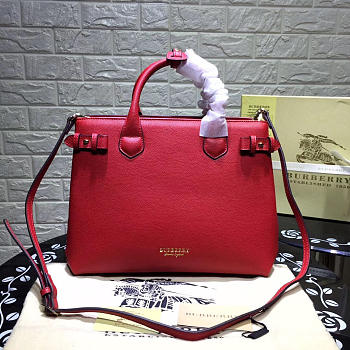 Burberry Classic Leather Tote Bag with Red