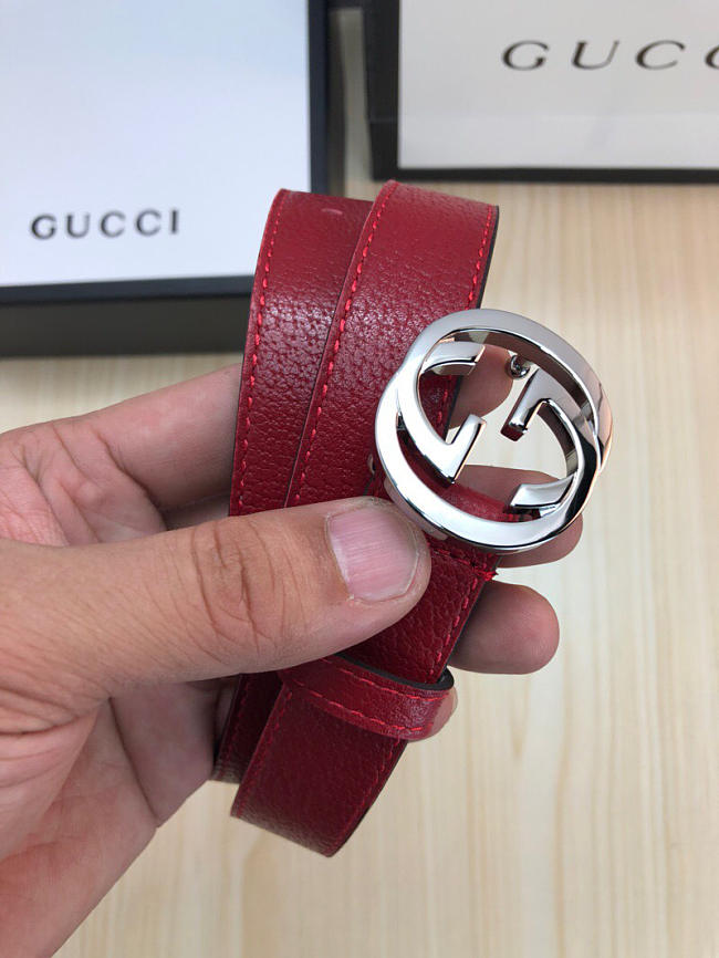 Gucci Belt Red Silver Hardware - 1