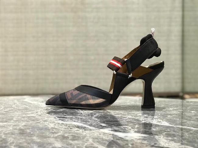 Fendi Slingbacks Black Brown High Heel Shoes 8cm - 1