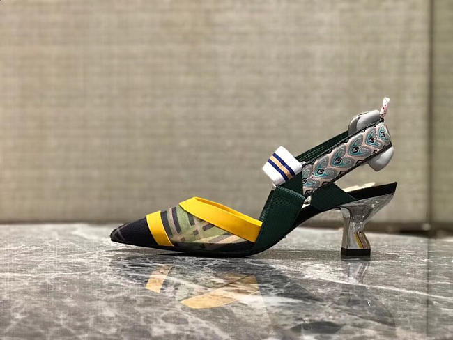 Fendi Slingbacks Yellow Green Mid Heel Shoes 5cm - 1