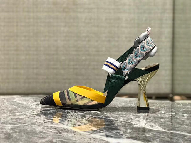 Fendi Slingbacks Yellow Green High Heel Shoes 8cm - 1