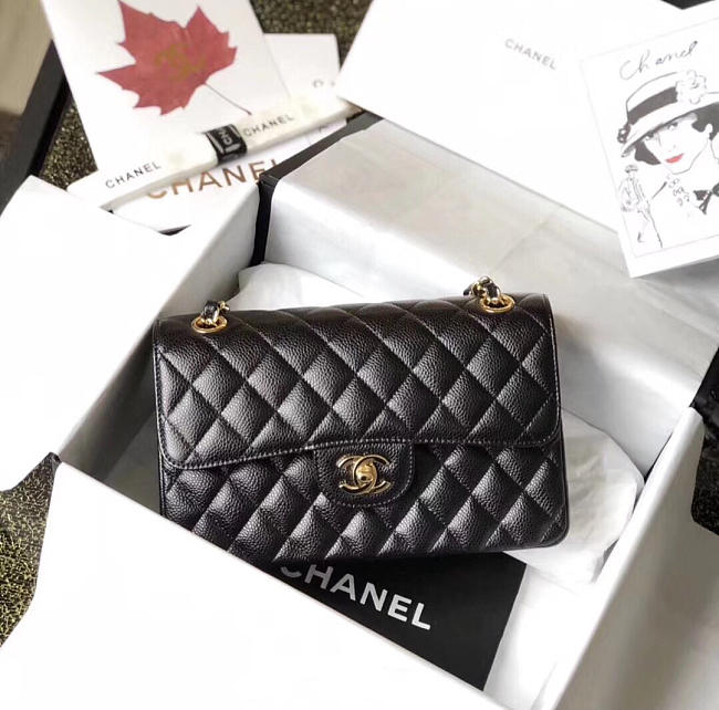 Chanel Double Flap Bag Caviar Black with Gold Hardware 23cm  - 1