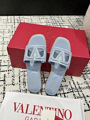 Valentino Vlogo Cut-Out Calfskin Slide Sandal Blue - 2