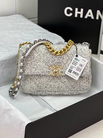 Chanel 19 Bag Tweed Quilted White 26cm