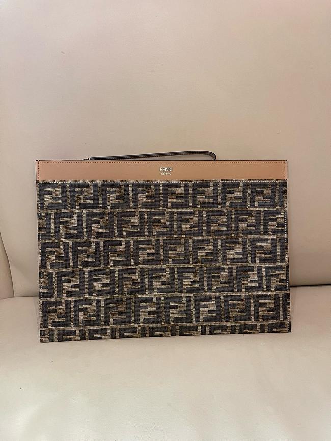 Fendi Large Flat FF Pouch FF jacquard fabric pouch In Brown - 35x25x1cm - 1