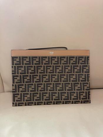 Fendi Large Flat FF Pouch FF jacquard fabric pouch In Brown - 35x25x1cm