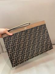 Fendi Large Flat FF Pouch FF jacquard fabric pouch In Brown - 35x25x1cm - 2