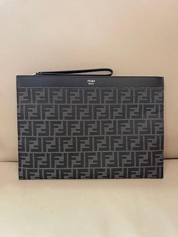 Fendi Large Flat FF Pouch FF jacquard fabric pouch In Black - 35x25x1cm