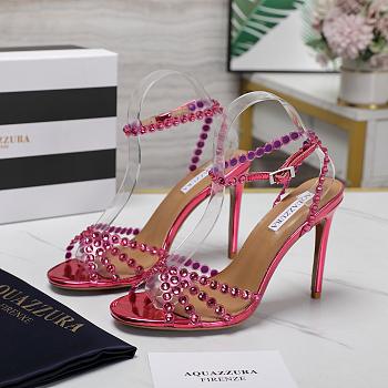 AQUAZZURA Tequila 105 crystal-embellished metallic leather Pink sandals