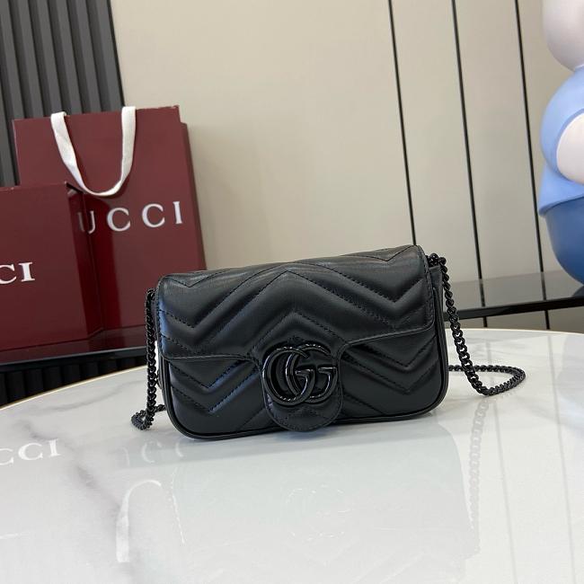 Gucci GG Marmont Super Mini Bag 476433 All Black - 16.5x10x4.5cm - 1