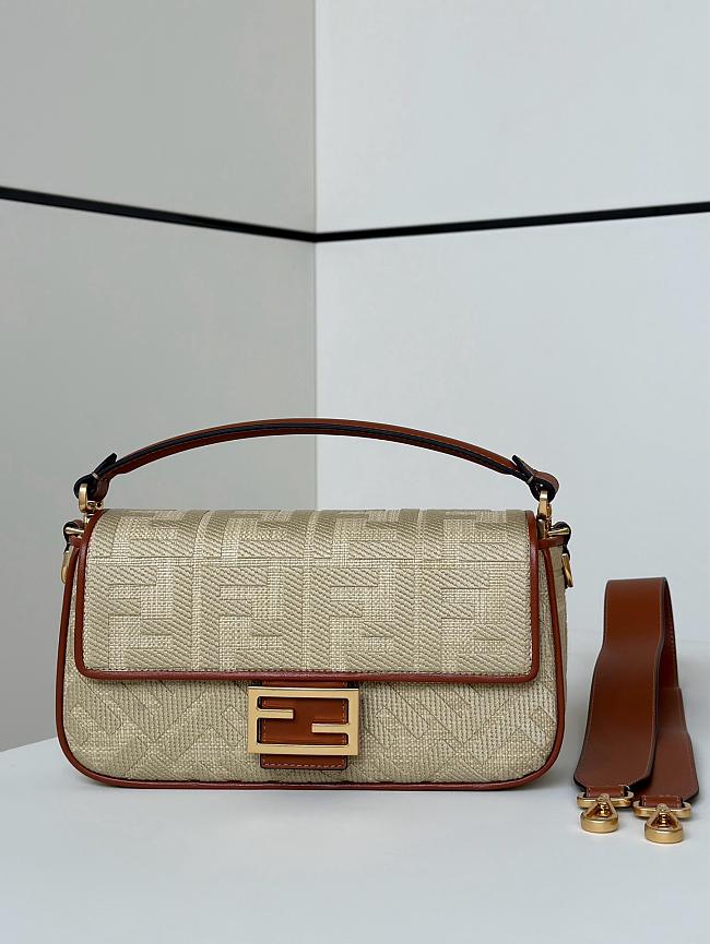 Fendi Baguette Natural straw bag with FF embroidery - 27cm - 1