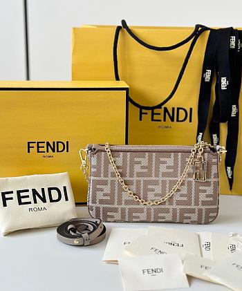 Fendi Baguette Pouch Brown jacquard FF fabric clutch with chain - 20cm