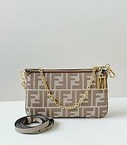 Fendi Baguette Pouch Brown jacquard FF fabric clutch with chain - 20cm - 4