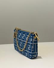 Fendi Baguette Pouch Blue denim-effect FF jacquard charm pouch with chain - 20cm - 4