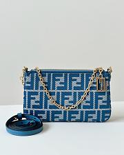 Fendi Baguette Pouch Blue denim-effect FF jacquard charm pouch with chain - 20cm - 2