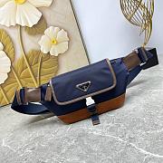 Prada Re-Nylon and leather shoulder bag 2VH176 blue/coffee - 18cm - 1