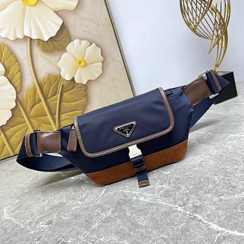 Prada Re-Nylon and leather shoulder bag 2VH176 blue/coffee - 18cm