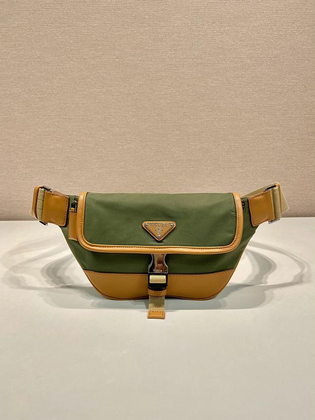 Prada Re-Nylon and leather shoulder bag 2VH176 green/coffee - 18cm - 1