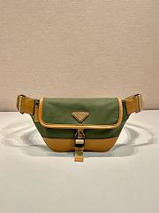 Prada Re-Nylon and leather shoulder bag 2VH176 green/coffee - 18cm - 1