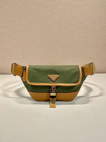 Prada Re-Nylon and leather shoulder bag 2VH176 green/coffee - 18cm