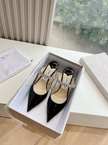 Jimmy Choo Black Patent Leather Mules with Crystal Strap
