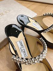 Jimmy Choo Black Patent Leather Mules with Crystal Strap - 6