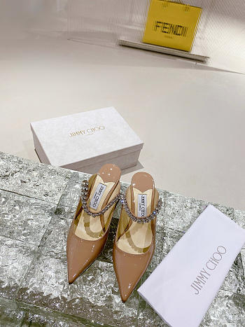 Jimmy Choo Ballet Pink Patent Leather Mules with Crystal Strap