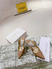 Jimmy Choo Ballet Pink Patent Leather Mules with Crystal Strap - 6